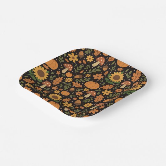 Hand Drawn Rustic Fall Pattern Paper Plates Papieren Bordje (Gebogen)