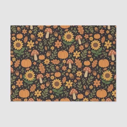 Hand Drawn Rustic Fall Pattern Tissue Paper Tissuepapier (Voorkant)