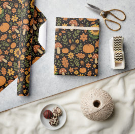 Hand Drawn Rustic Fall Pattern Wrapping Paper Roll Cadeaupapier
