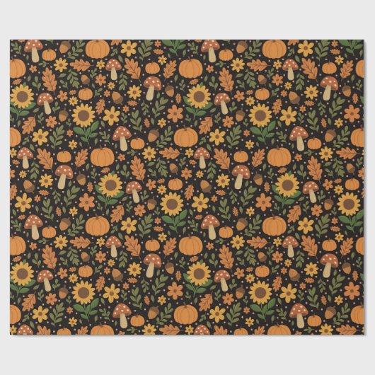 Hand Drawn Rustic Fall Pattern Wrapping Paper Roll Cadeaupapier (Vlak)