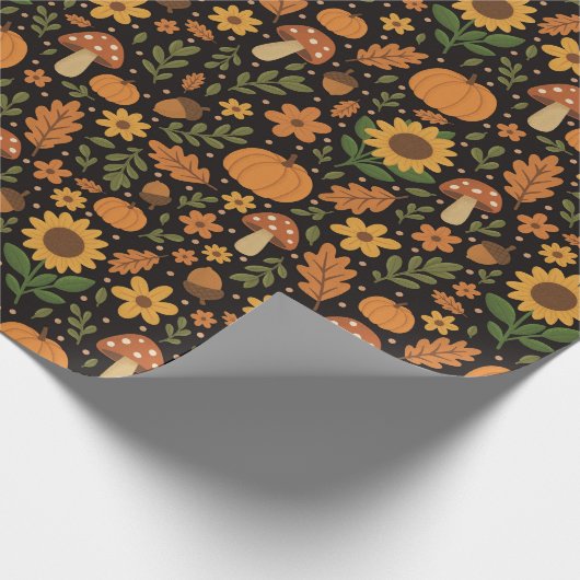 Hand Drawn Rustic Fall Pattern Wrapping Paper Roll Cadeaupapier (Hoek)