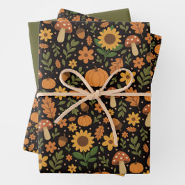 Hand Drawn Rustic Fall Pattern Wrapping Paper Set