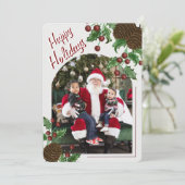 Hand Drawn Rustic Pinecone & Holly Christmas Photo Feestdagenkaart (Staand voorkant)