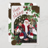 Hand Drawn Rustic Pinecone & Holly Christmas Photo Feestdagenkaart (Voorkant / Achterkant)