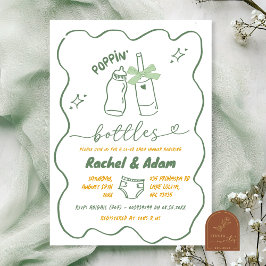 Hand Drawn Sage Green Poppin Bottles Baby Shower Kaart