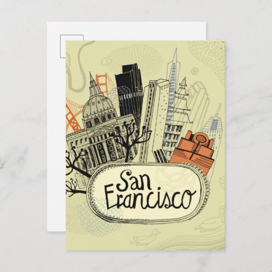Hand Drawn San Francisco Briefkaart (Voorkant / Achterkant)