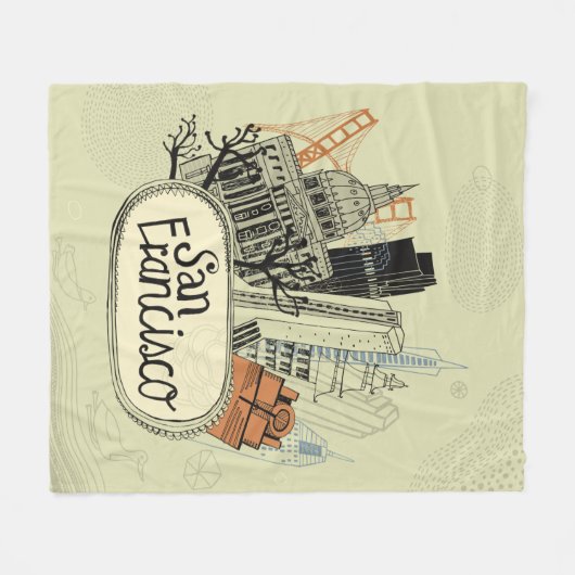 Hand Drawn San Francisco Fleece Deken (Voorkant (Horizontaal))