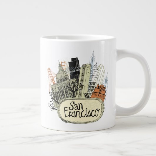 Hand Drawn San Francisco Grote Koffiekop (Rechts)