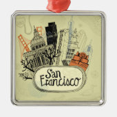 Hand Drawn San Francisco Metalen Ornament (Voorkant)