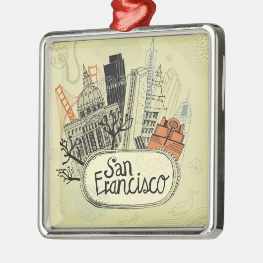 Hand Drawn San Francisco Metalen Ornament (Links)