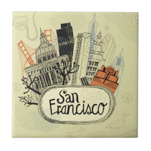 Hand Drawn San Francisco Tegeltje