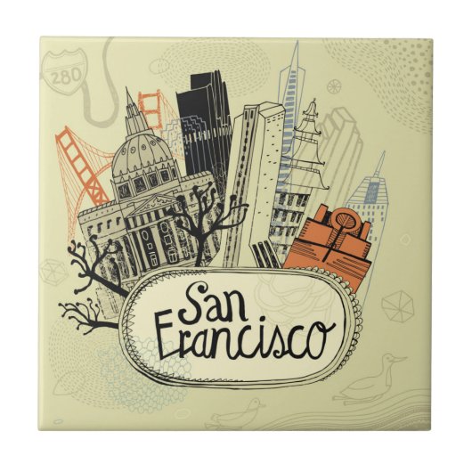 Hand Drawn San Francisco Tegeltje (Voorkant)