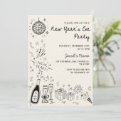  Hand Drawn scribble Cheers New Years Eve Party Kaart (Staand voorkant)