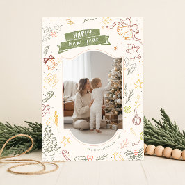 Hand Drawn Scribble Doodle Family Photo Christmas Feestdagenkaart