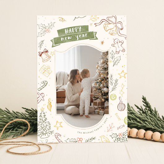 Hand Drawn Scribble Doodle Family Photo Christmas Feestdagenkaart