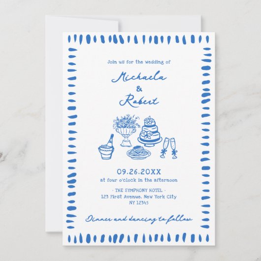 Hand Drawn Scribble Doodles All-In-One Wedding Inv Kaart (Voorkant)