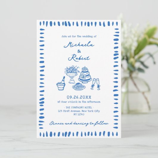 Hand Drawn Scribble Doodles All-In-One Wedding Inv Kaart (Staand voorkant)