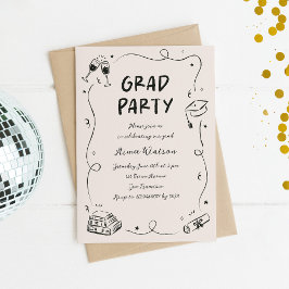 Hand-Drawn Scribble Doodles Graduation Party  Kaart