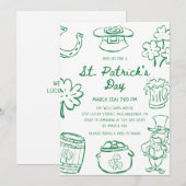 Hand Drawn Scribble Doodles St Patrick's Day Invit Kaart (Voorkant / Achterkant)
