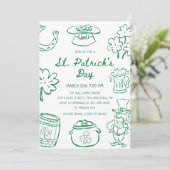 Hand Drawn Scribble Doodles St Patrick's Day Invit Kaart (Staand voorkant)
