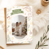 Hand Drawn Scribble Family Kid Photo Christmas Feestdagenkaart