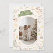 Hand Drawn Scribble Family Kid Photo Christmas Feestdagenkaart (Voorkant)