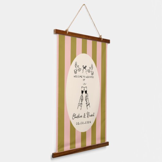 Hand Drawn Scribble Wedding Welcome Sign Hangend Wandkleed (Gebogen)