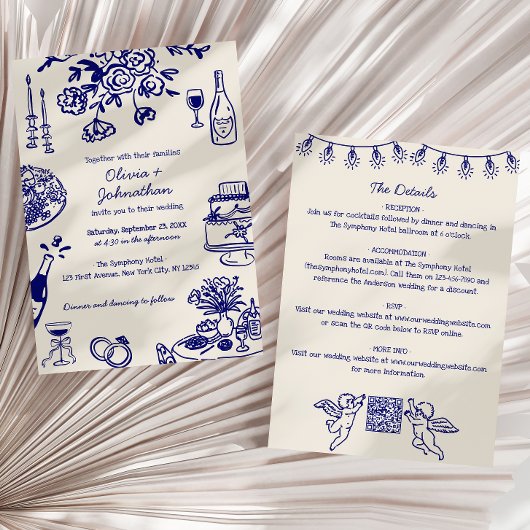 Hand Drawn Scribbles/Doodles All-In-One Wedding Kaart