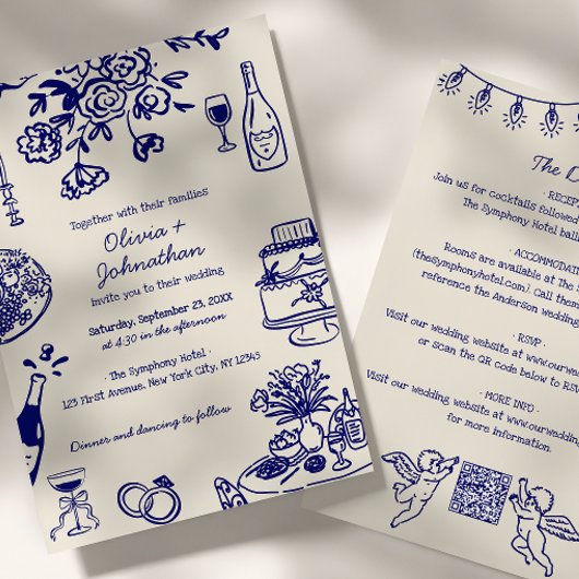 Hand Drawn Scribbles/Doodles All-In-One Wedding Kaart