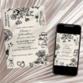Hand Drawn Scribbles/Doodles Wedding Invitation Kaart