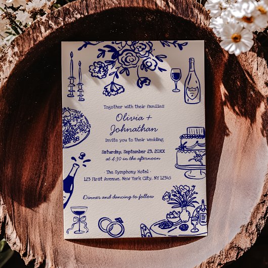 Hand Drawn Scribbles/Doodles Wedding Invitation Kaart