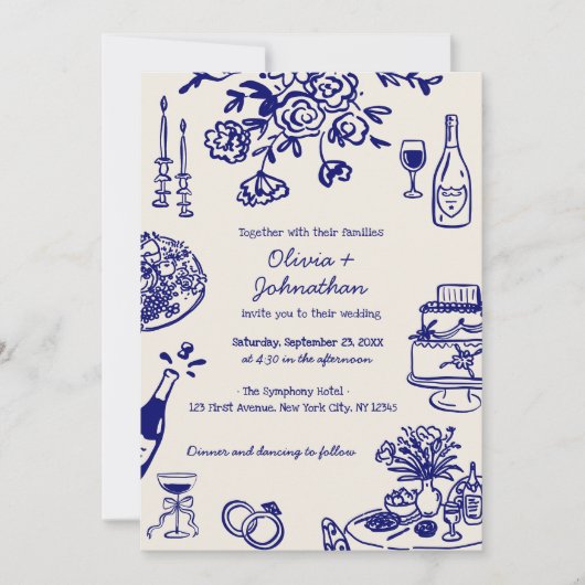 Hand Drawn Scribbles/Doodles Wedding Invitation Kaart (Voorkant)