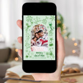 Hand Drawn Scribbly Glitter Green Merry Christmas  Kaart