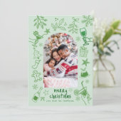 Hand Drawn Scribbly Glitter Green Merry Christmas  Kaart (Staand voorkant)