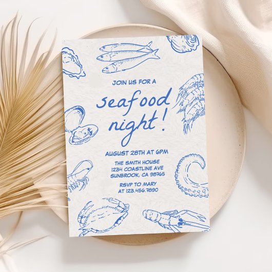 Hand Drawn Seafood Night Party Kaart