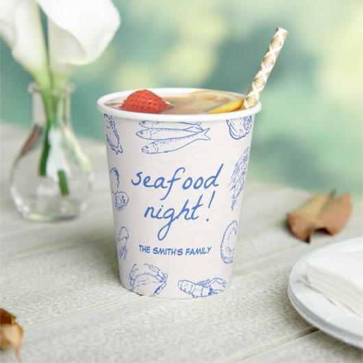Hand Drawn Seafood Night Party Papieren Bekers (Insitu)