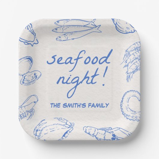 Hand Drawn Seafood Night Party Papieren Bordje (Voorkant)