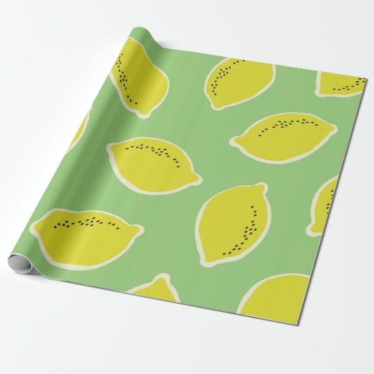Hand drawn seamless pattern with lemons in yellow, cadeaupapier (Uitgerold)