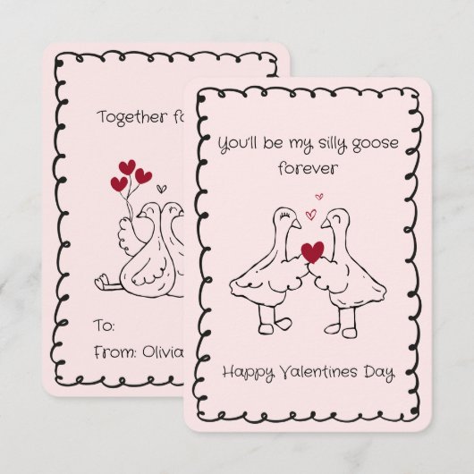 Hand Drawn Silly Goose Funny Saying Valentines Day Notitiekaartje (Voorkant / Achterkant)
