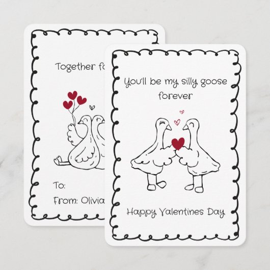 Hand Drawn Silly Goose Funny Saying Valentines Day Notitiekaartje (Voorkant / Achterkant)