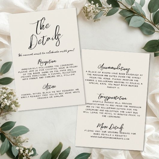 Hand Drawn Simple Vintage Wedding Details Informatiekaartje