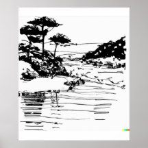 hand drawn sketch of flowing river in Ukiyo-E art