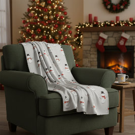 Hand-Drawn Snowmen on Grey Winter Fleece Deken