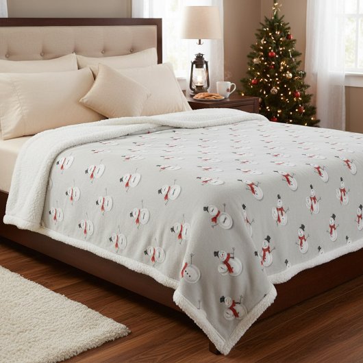 Hand-Drawn Snowmen on Grey Winter  Sherpa Deken