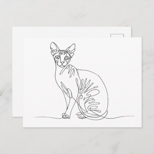 Hand Drawn Sphynx Cat - Minimalist Line Art Uitnodiging Briefkaart (Voorkant / Achterkant)
