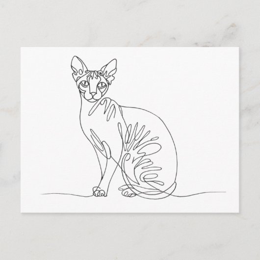 Hand Drawn Sphynx Cat - Minimalist Line Art Uitnodiging Briefkaart (Voorkant)