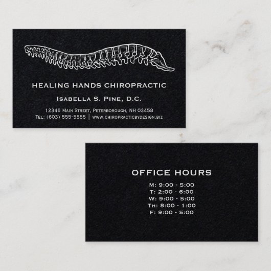 Hand Drawn Spine Logo Hours Chiropractor Visitekaartje (Voorkant / Achterkant)