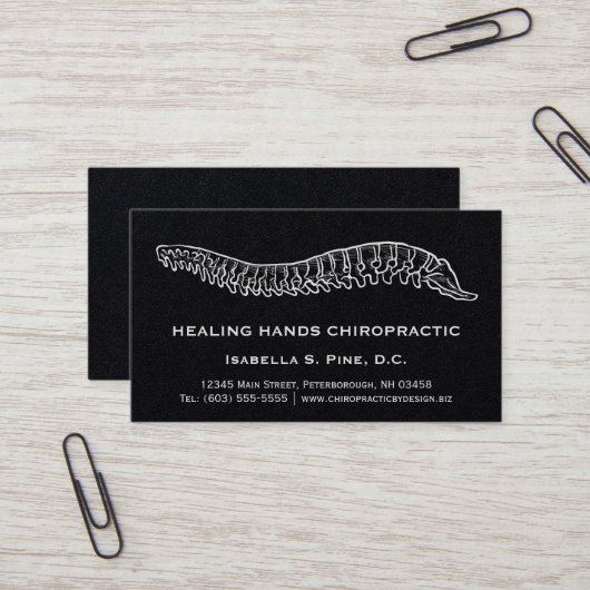 Hand Drawn Spine Logo Hours Chiropractor Visitekaartje (Voorkant / Achterkant in situ)