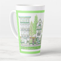 Hand Drawn Spring City Green Large Latte Mok