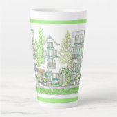Hand Drawn Spring City Green Large Latte Mok (Voorkant)